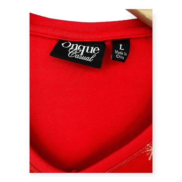 Onque Casual |Women's L | Top Santa Shirt Christmas Embellished Rhinestone Snow - Picture 3 of 5